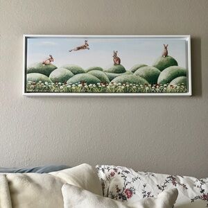 Bunny hop Charming Green Landscape framed canvas